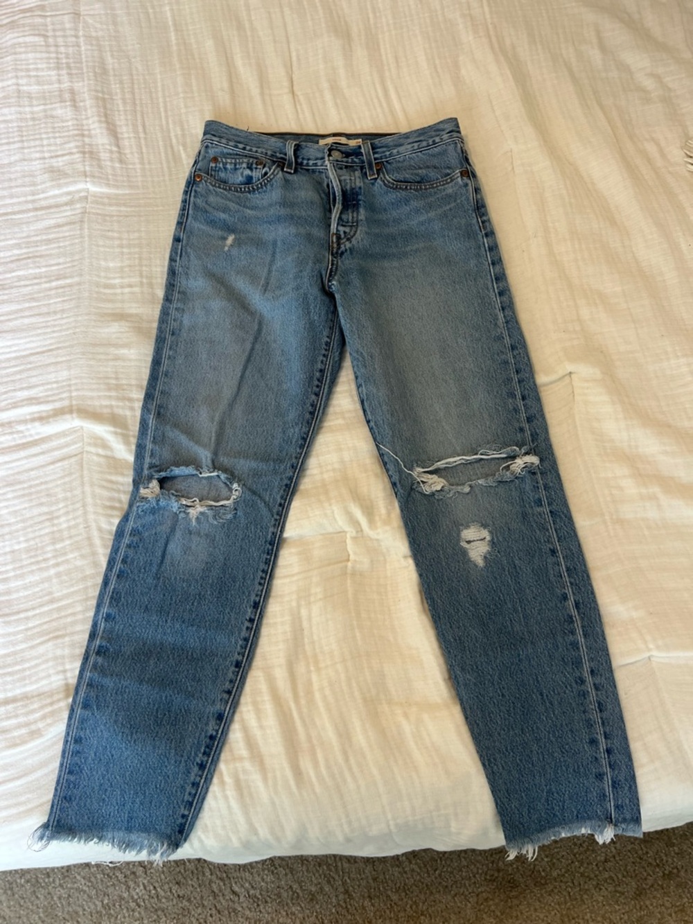 Levi's Light Blue Ripped Straight-Leg Jeans